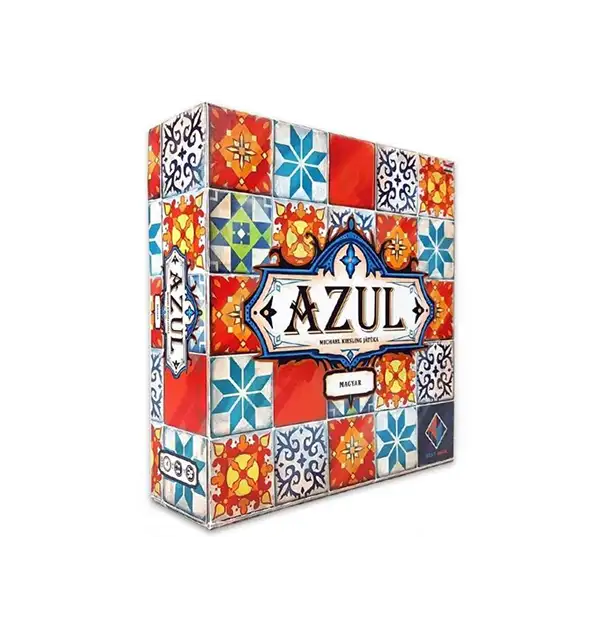 Azul társasjáték doboz színes kerámialap mintával és dekoratív mozaikművészettel