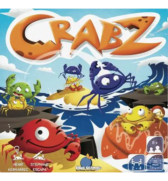 Crabz családi társasjáték doboz színes rajzfilmfigurás rákokkal a tengerparton